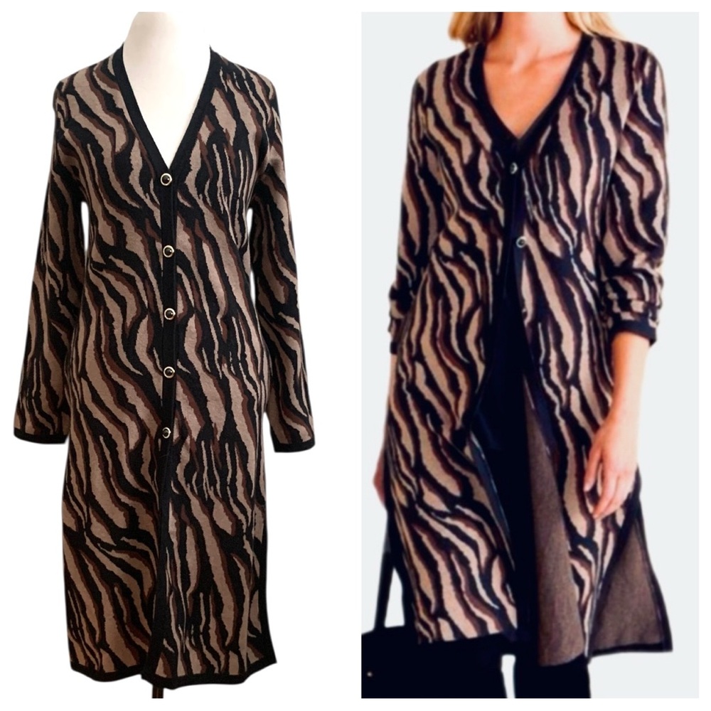 Soft Surroundings Veronica Jacquard Long Cardigan Animal Sz Small with pockets